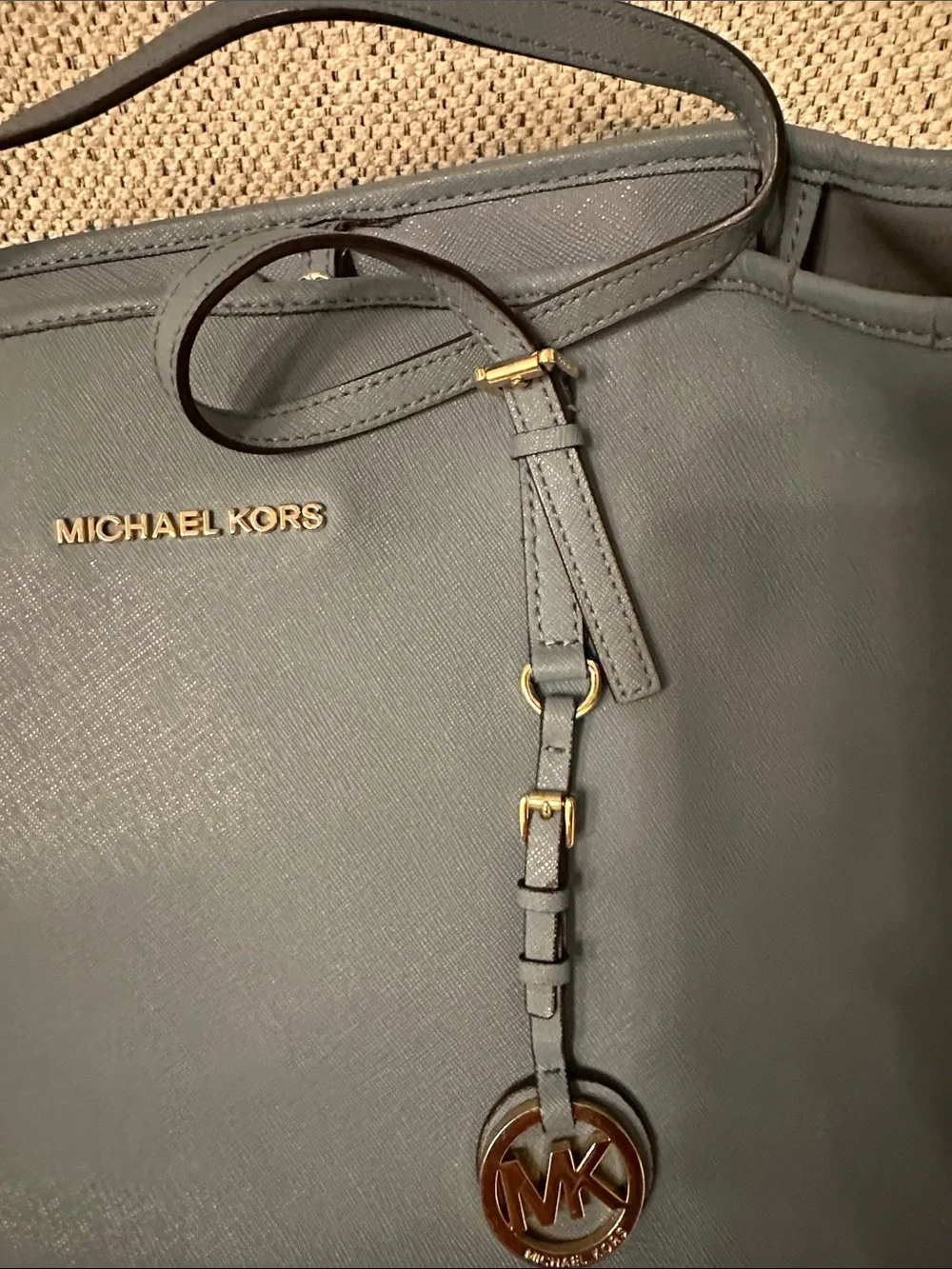 Michael Kors Slate Blue Leather Tote with Gold Hardware - Picture 2 of 10